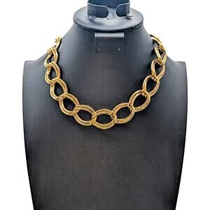 Chunky Heavy Gold Tone Double-Link Curb Chain 19" Necklace
